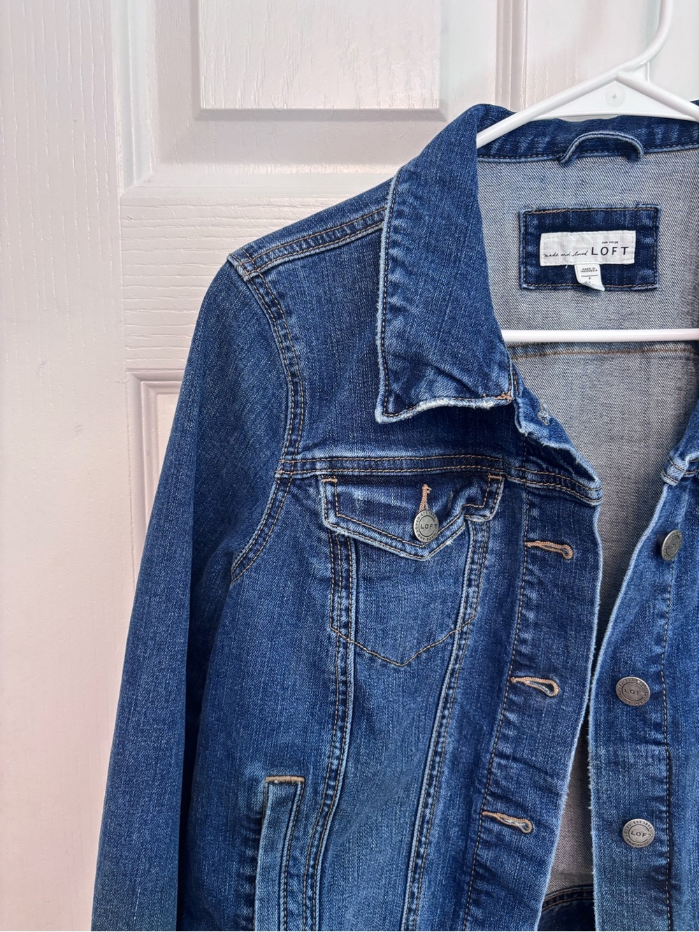 LOFT Indigo Blue Denim Jacket with Button Front - Picture 3 of 11